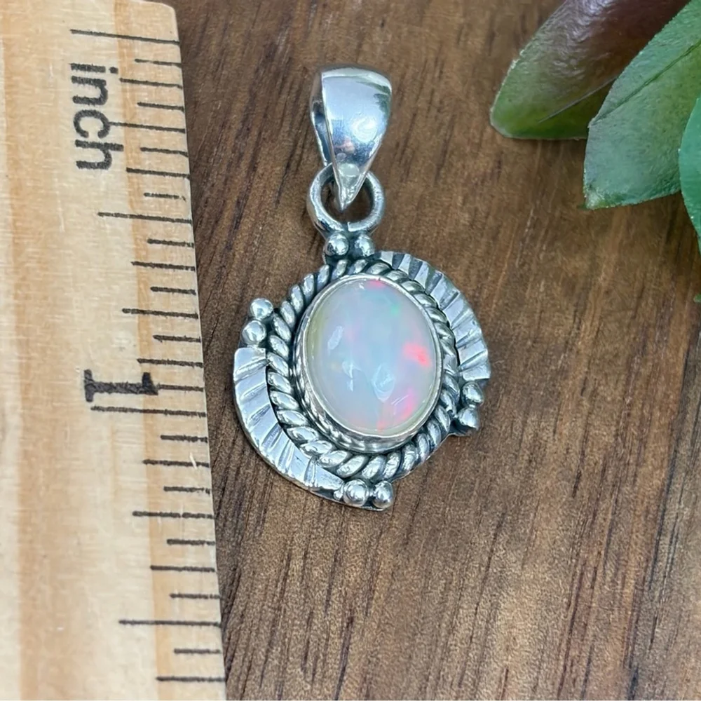 Ethiopian Opal Gemstone Pendant Pure Sterling Silver 925 Boho Southwest New